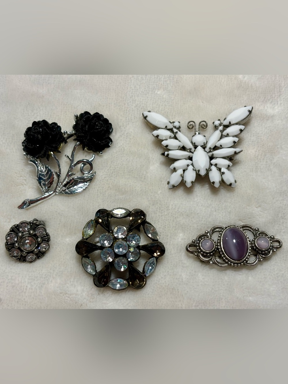 Vintage Brooch Pin Lot of 5 Rhinestone Butterfly Floral Costume Jewelry - Picture 13 of 13
